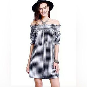 Style Envy EUC GINGHAM OFF-SHOULDER BLUE WHITE DRESS